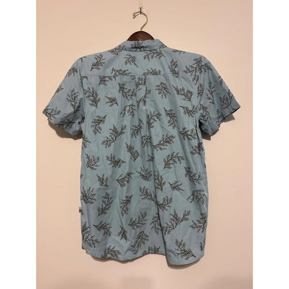 The North Face Mens Medium Blue Botanical Branch Print Short Sleeve Button Shirt